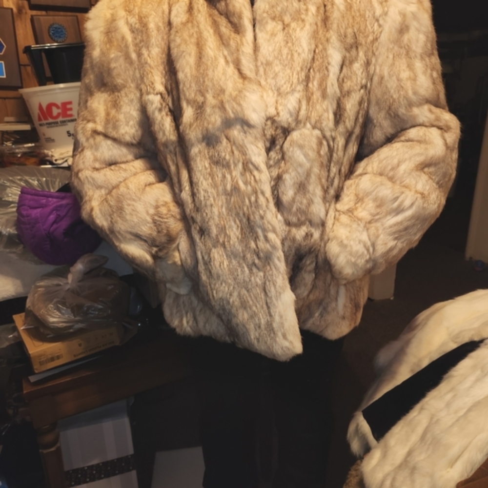 Cream Multi Colored Rabbit Fur Coat - Picture 3 of 12